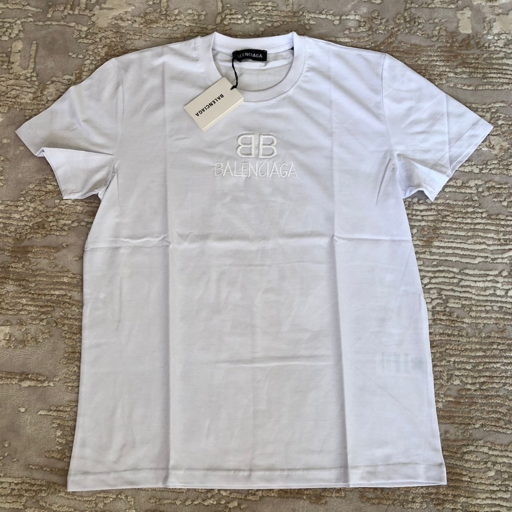 Mens tshirt cotton white embroided nw